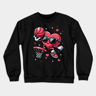 Funny Valentines Day Heart Basketball Player Boys Girls Kids Crewneck Sweatshirt